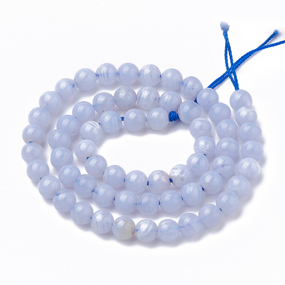 1 x strand natural grey/blue opaque chalcedony 6mm beads, round, drilled (hole approximately 1mm), approximately 60 beads per strand