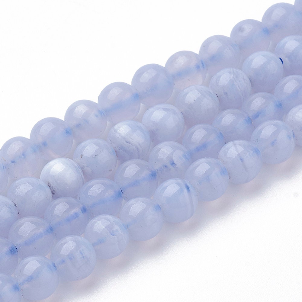 1 x strand natural grey/blue opaque chalcedony 6mm beads, round, drilled (hole approximately 1mm), approximately 60 beads per strand