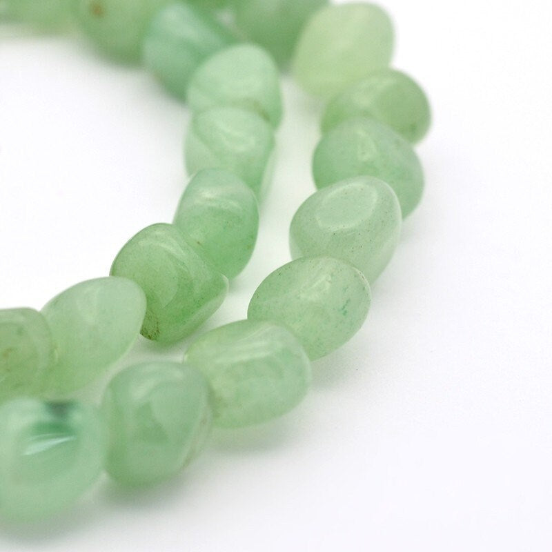 1 x strand natural green aventurine polished nuggets, approximately 8-12 mm, approximately 36 beads per strand