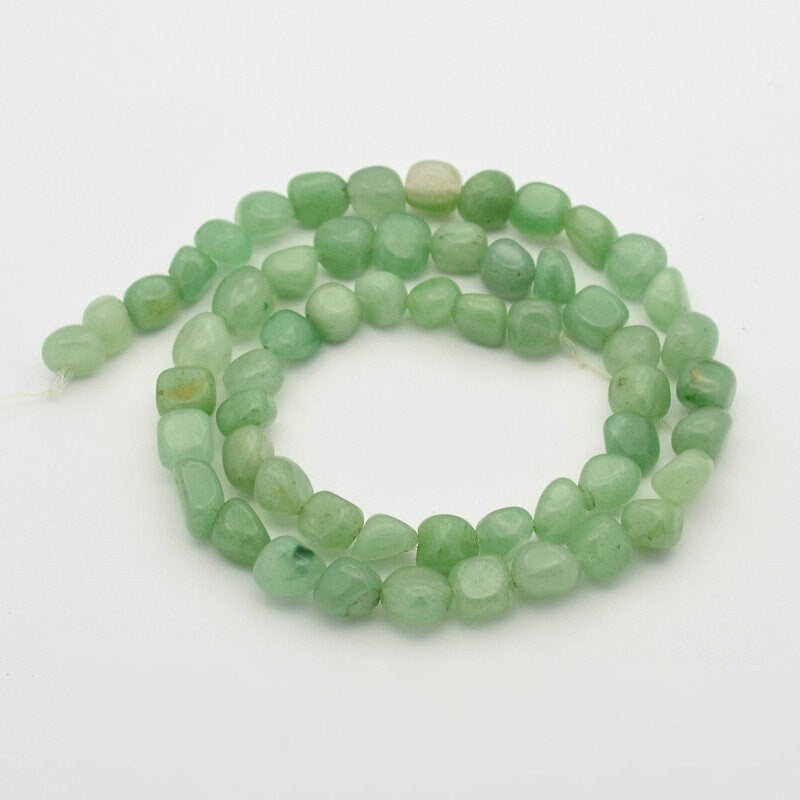 1 x strand natural green aventurine polished nuggets, approximately 8-12 mm, approximately 36 beads per strand